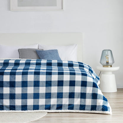 Touchat Sherpa Plaid Twin Blanket 60" X 70", Fuzzy Fluffy Soft Cozy Throw Blanket, Twin Size Plush