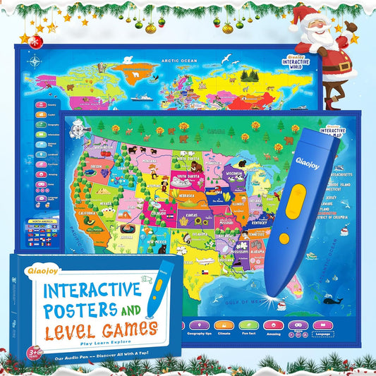 Bilingual Interactive for Kids Talking USA Map World Map for Kids Learning, Geography Toys Games