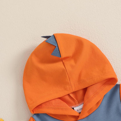 Toddler Baby Boy Summer Hooded Outfit Contrast Color Short Sleeve T Shirt Top Elastic Shorts Summer