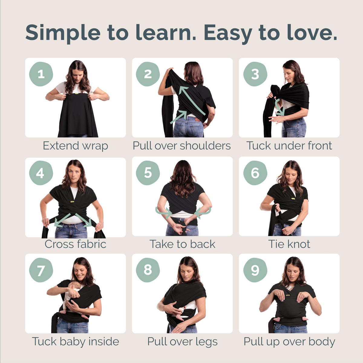 Boba Baby Wrap Carrier - Stretch Cotton Newborn Sling, Black