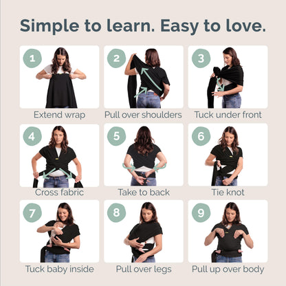 Boba Baby Wrap Carrier - Stretch Cotton Newborn Sling, Black