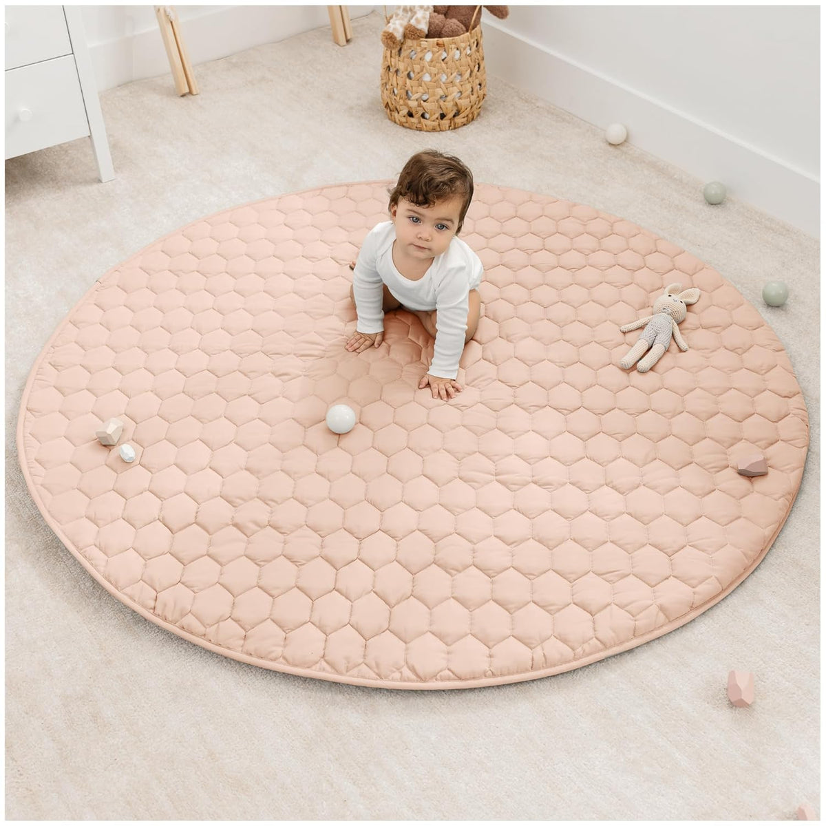 Comfy Cubs Round Kids Play Mat - Large 60 inches Soft Quilted Baby Floor Mat with Non-Slip Bottom