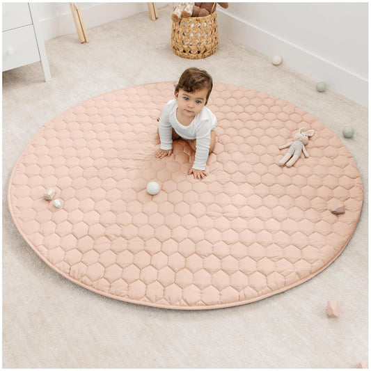 Comfy Cubs Round Kids Play Mat - Large 60 inches Soft Quilted Baby Floor Mat with Non-Slip Bottom