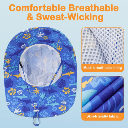 Baby Sun Hat UPF 50+ Mesh Liner Toddler Bucket Hats with Wide Brim Neck Flap for Outdoor Beach Swim