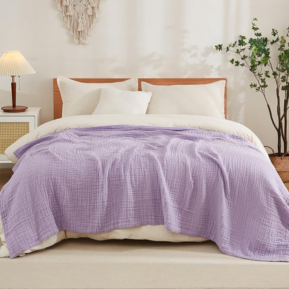 EMME Cotton Blanket Queen Size for Bed Soft Large Muslin Bed Blankets 80"x90" Lightweight