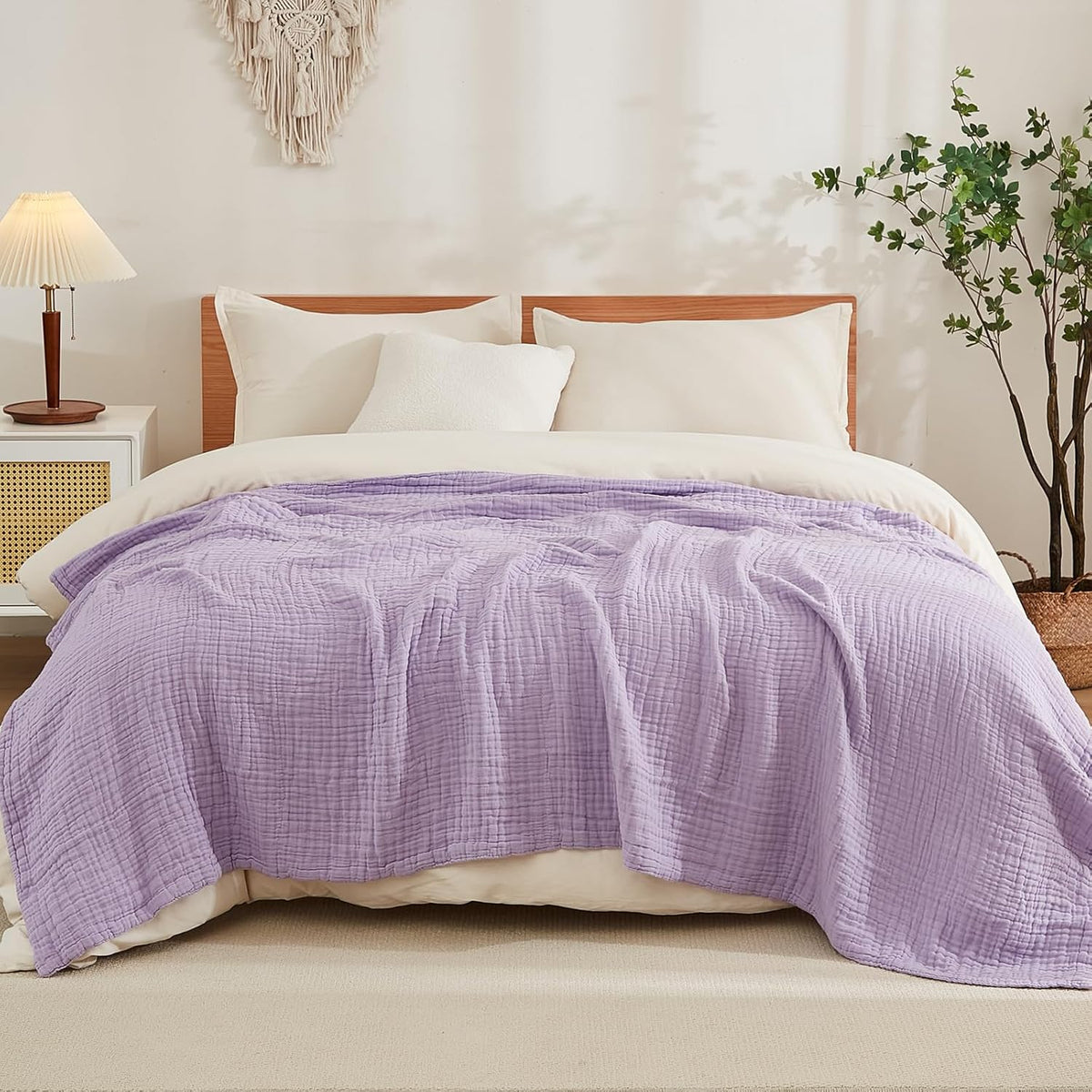 EMME Cotton Twin Blanket for Couch Soft Airy Muslin Bed Blankets Lightweight Breathable All Season