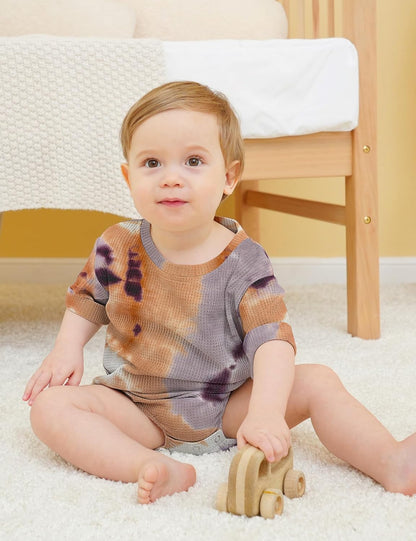 Jimonda Baby Bodysuit Newborn Tie Dye Clothes Infant Waffle One Piece Romper Baby Boys Girls Short