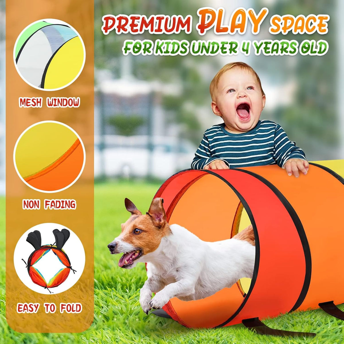 Moncoland Kids Play Tunnel Tent for Toddlers, Pack of 2 Colorful Pop Up Crawl Tunnel Toy Baby or