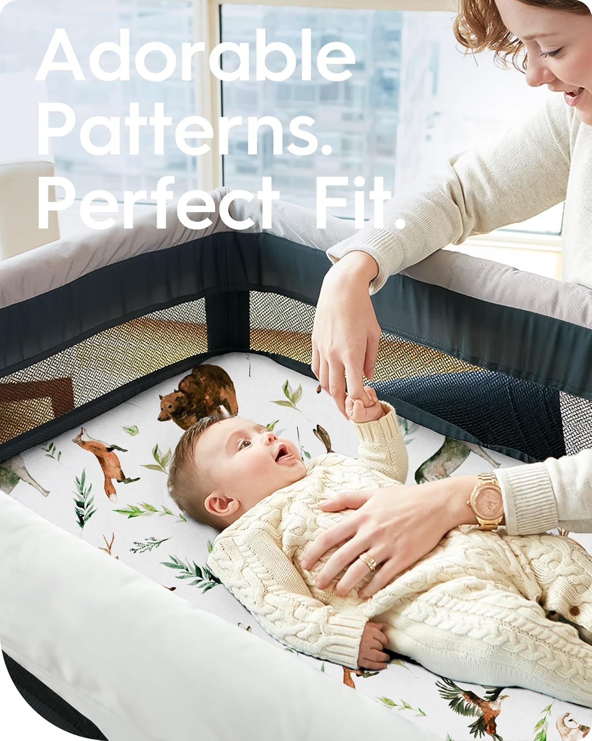 Pack N Play Sheets Fitted, TotBasic Ultra Soft Woodland Mini Crib Sheets, Premium Jersey Knit Pack