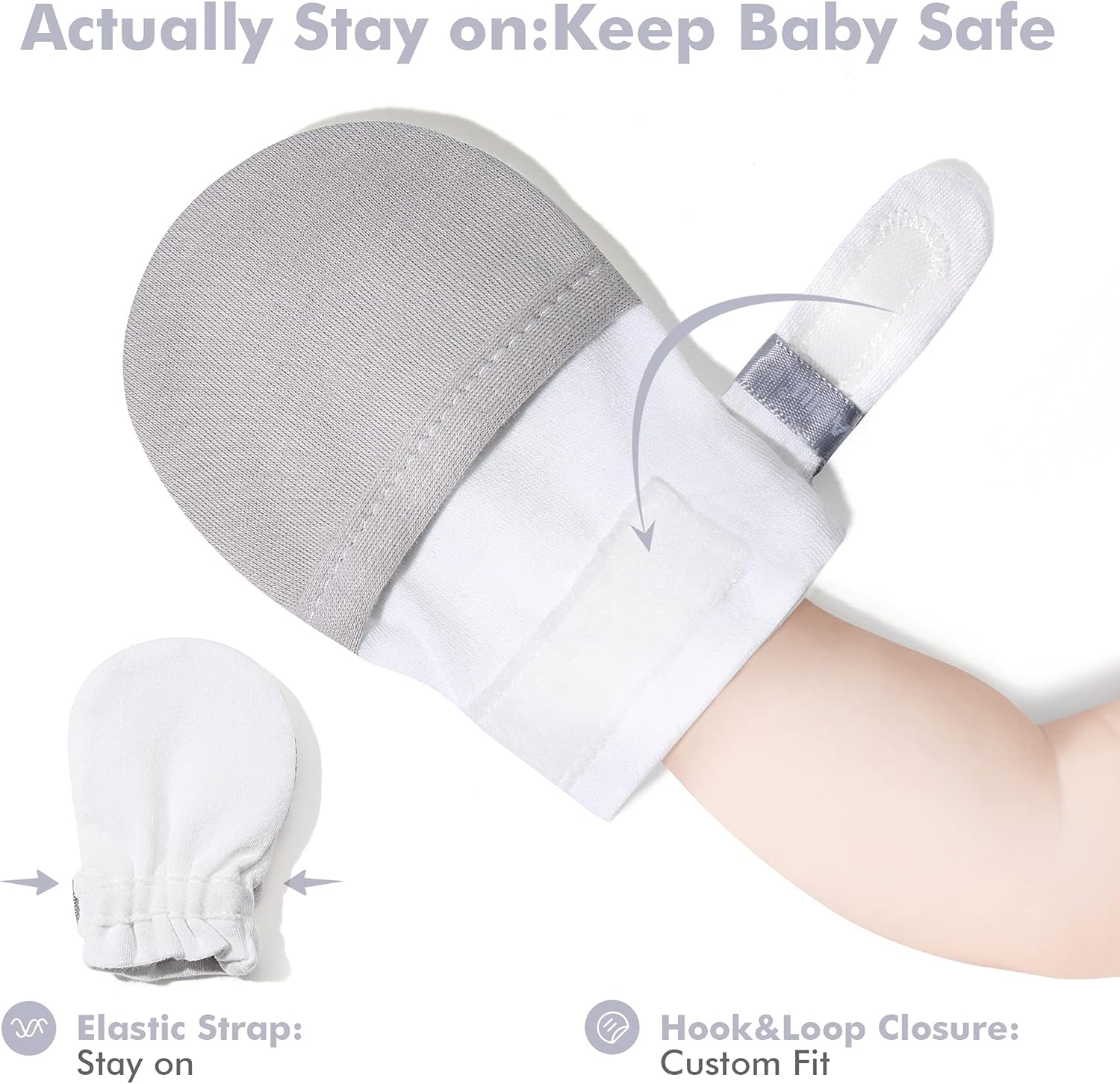 HAPIU Baby No Scratch Mittens Stay On, 100% Cotton Breathable, Adjustable Infant Gloves for Boys