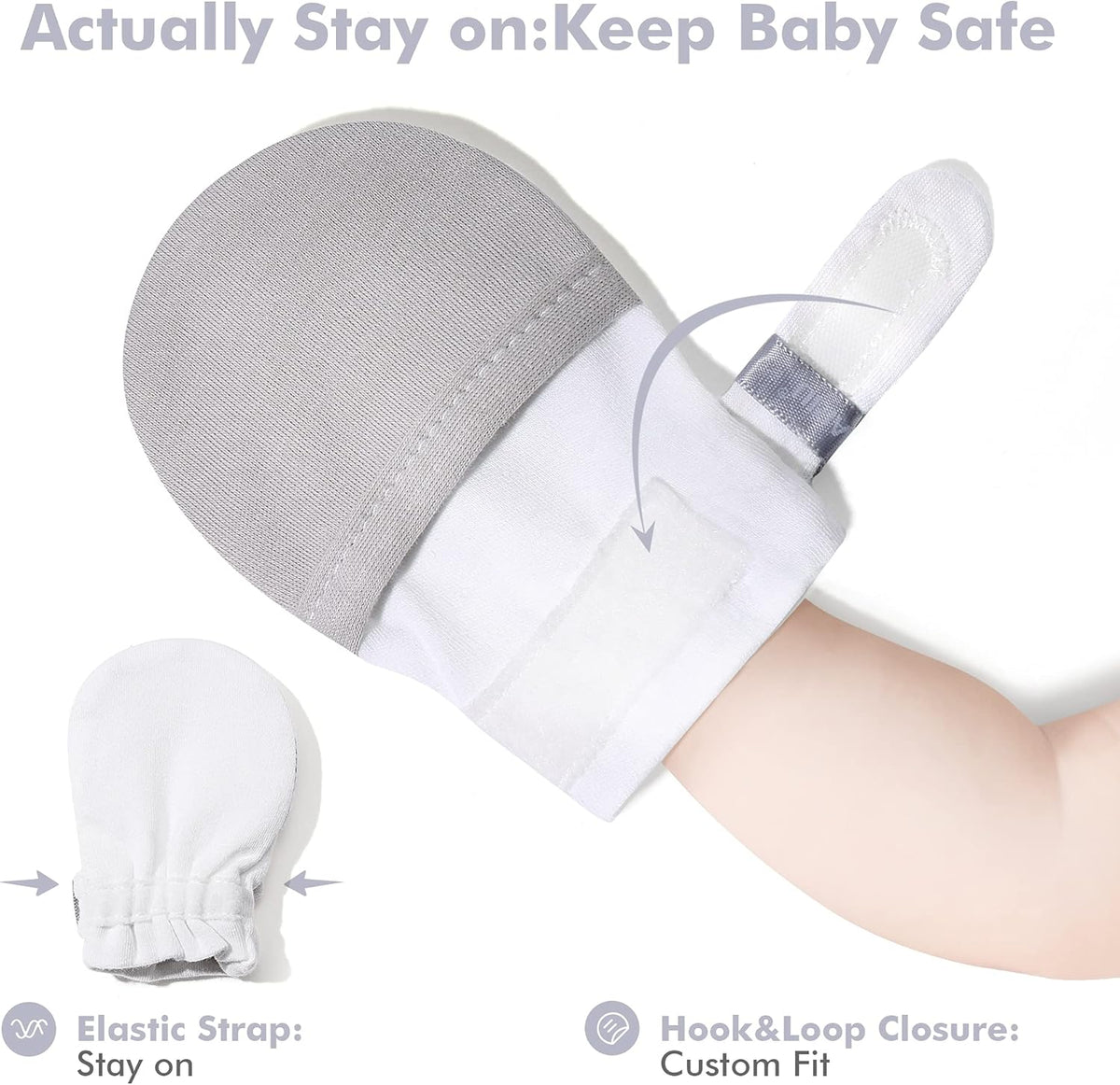 HAPIU Baby No Scratch Mittens Stay On, 100% Cotton Breathable, Adjustable Infant Gloves for Boys