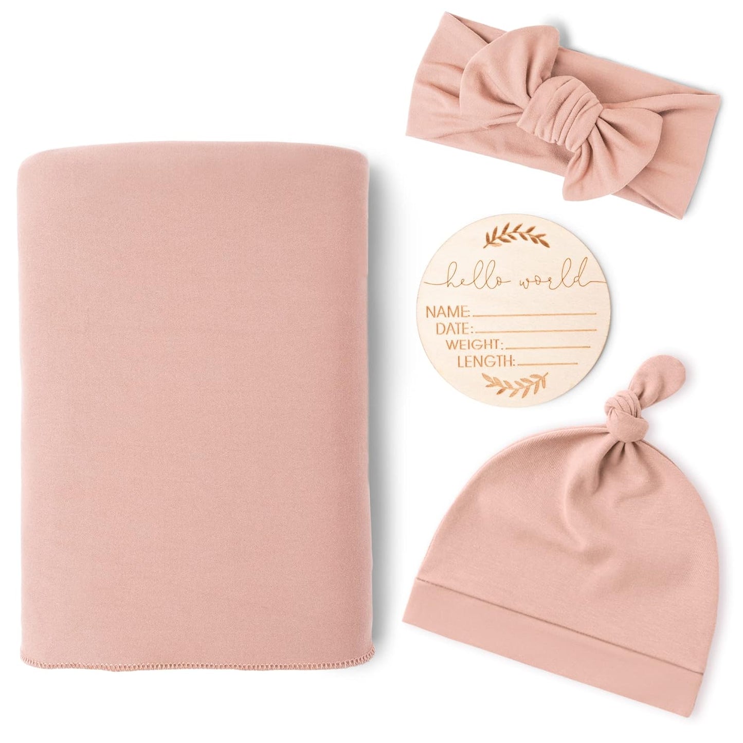 Konssy Baby Girl Newborn Receiving Blanket with Matching Headband and Beanie Set Baby Swaddle