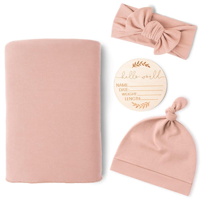Konssy Baby Girl Newborn Receiving Blanket with Matching Headband and Beanie Set Baby Swaddle