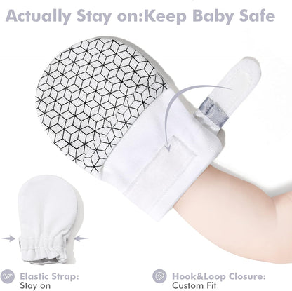 HAPIU Baby No Scratch Mittens Stay On, 100% Cotton Breathable, Adjustable Infant Gloves for Boys