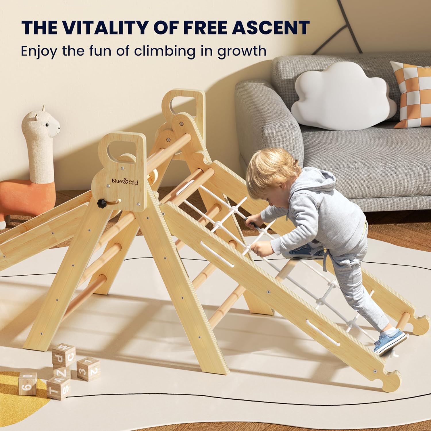 BlueWood 2025 8-in-1 Pikler Triangle Climbing Set Toddler Toys Indoor Baby Jungle Gym Climber