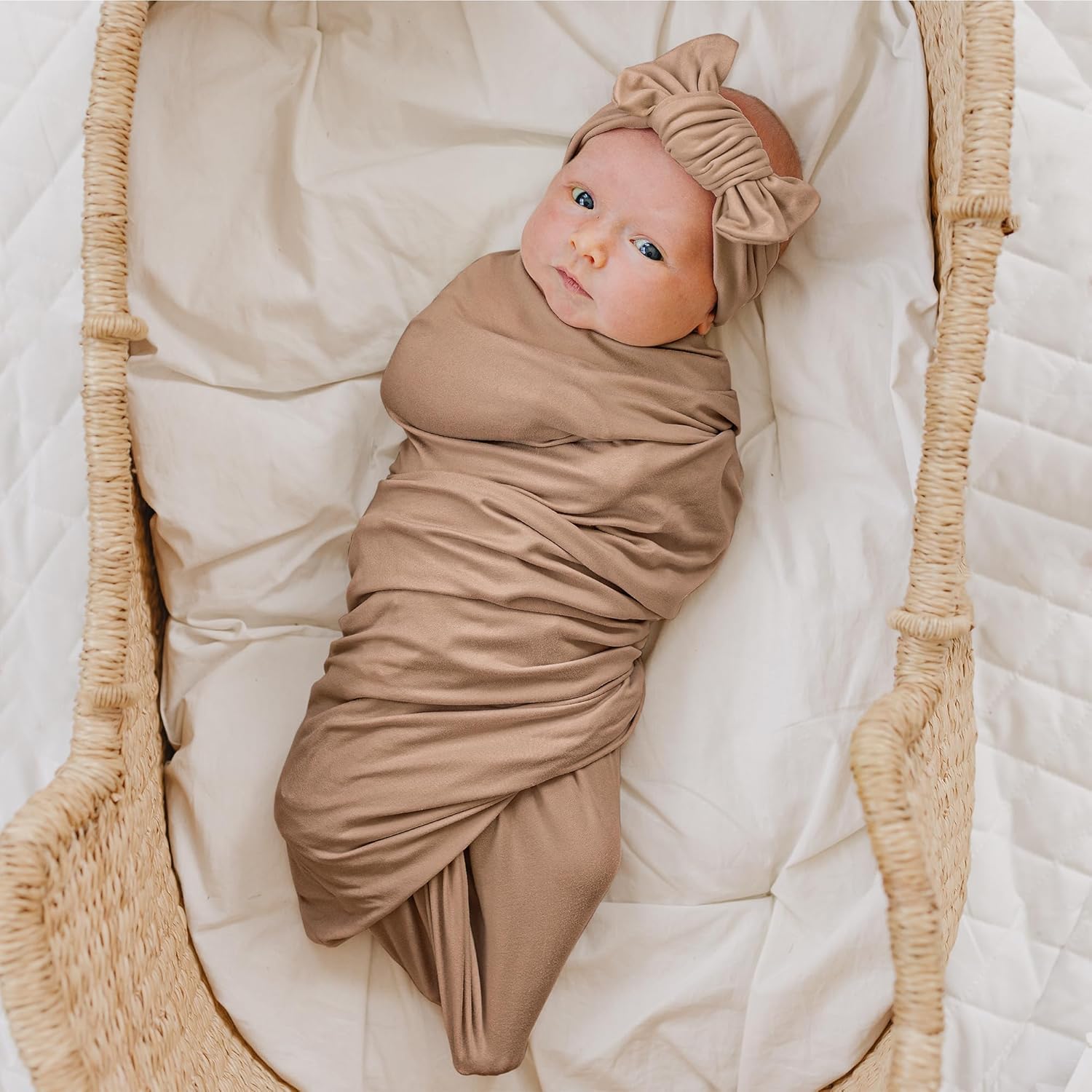 Konssy Baby Girl Newborn Receiving Blanket with Matching Headband and Beanie Set Baby Swaddle