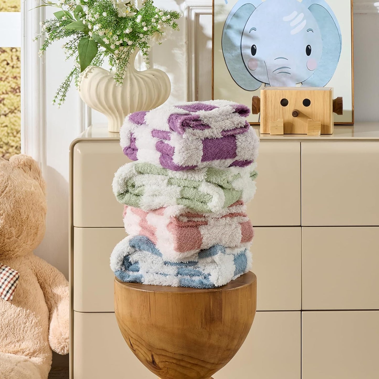 Fleece Baby Blanket for Boys 3D Checkerboard Design, Warm Cozy and Fluffy Infant Newborn Toddler