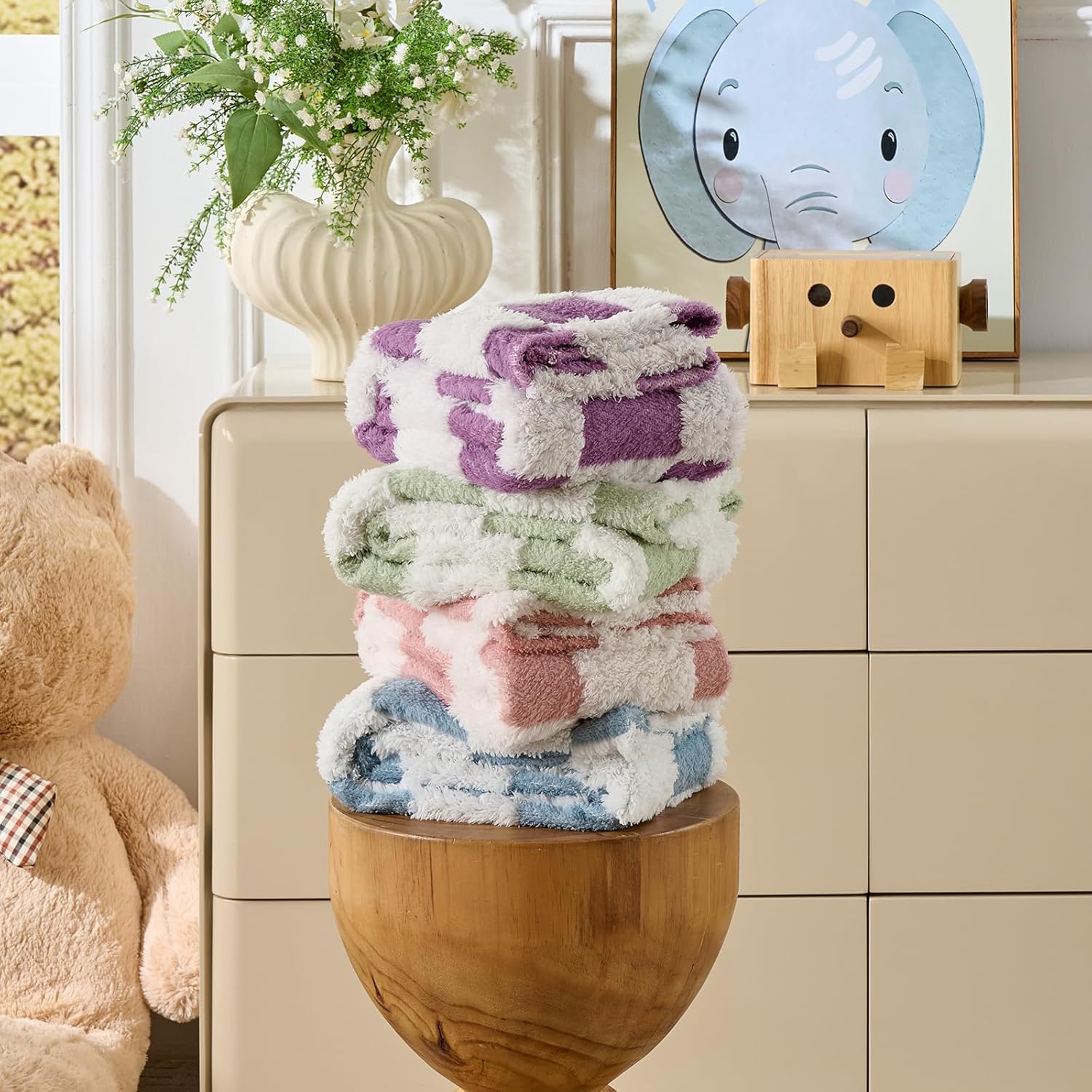 Fleece Baby Blanket for Boys 3D Checkerboard Design, Warm Cozy and Fluffy Infant Newborn Toddler