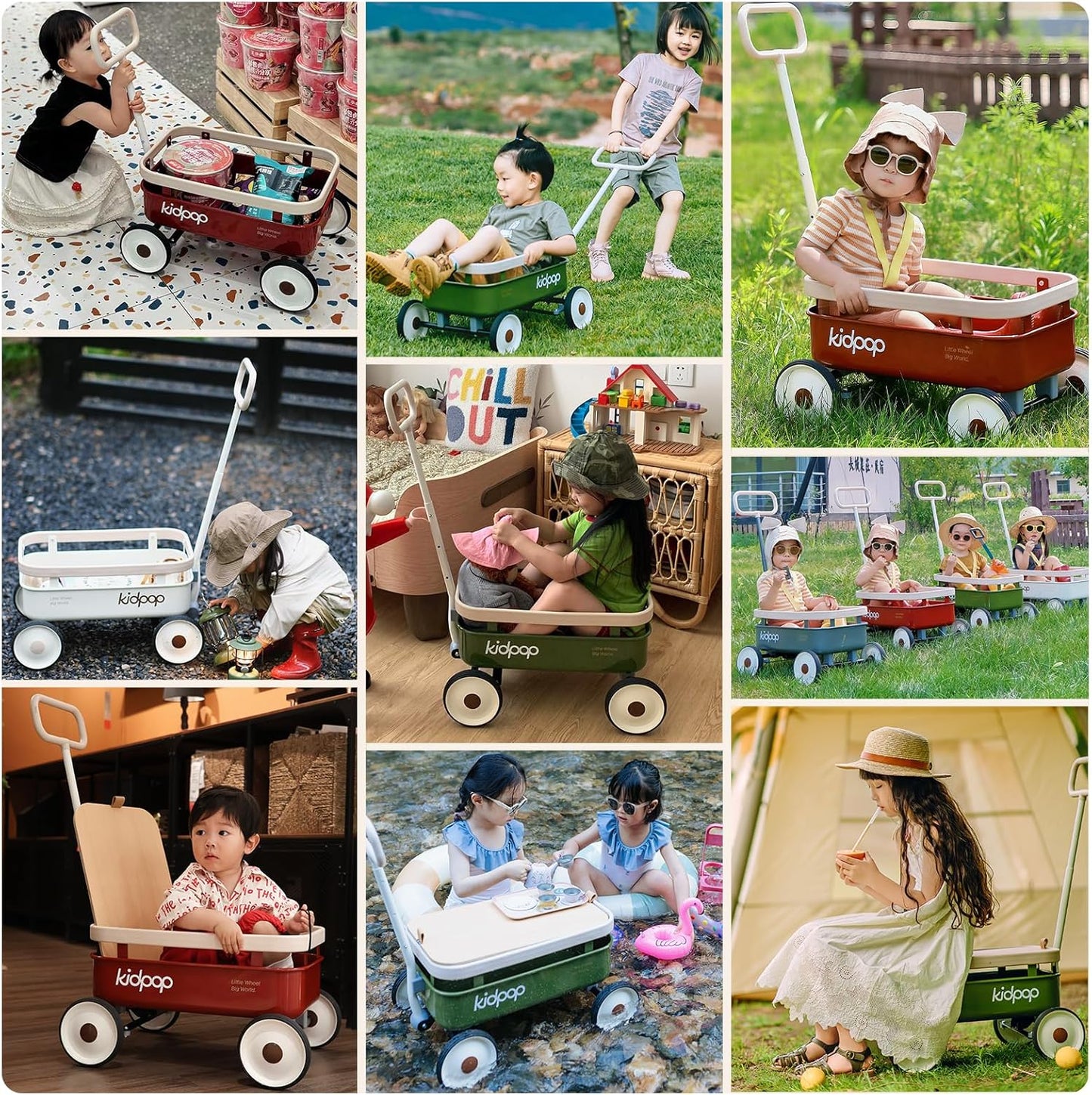 PULA-Wild 3-in-1 Kids' Pull-Along Wagon Toddlers Push Walker for 2.5-8, Removable Wooden Cover and