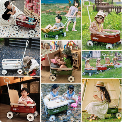 PULA-Wild 3-in-1 Kids' Pull-Along Wagon Toddlers Push Walker for 2.5-8, Removable Wooden Cover and
