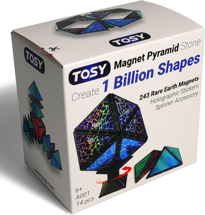 TOSY Magnet Pyramid Stone - 1 Cube Transforms into 1 Billion Shapes, 14 pcs (12 Puzzle pcs and 2