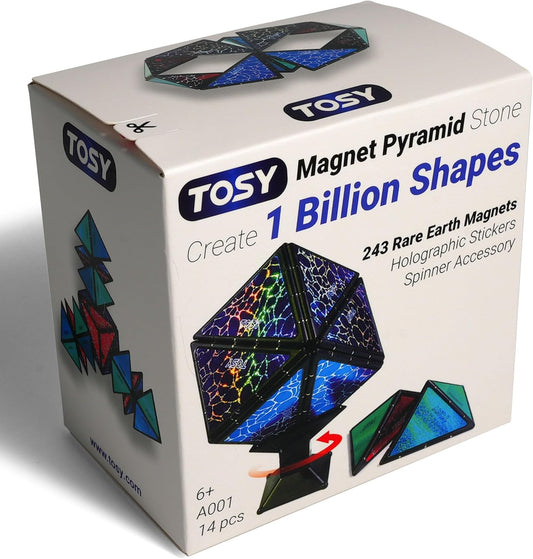 TOSY Magnet Pyramid Stone - 1 Cube Transforms into 1 Billion Shapes, 14 pcs (12 Puzzle pcs and 2