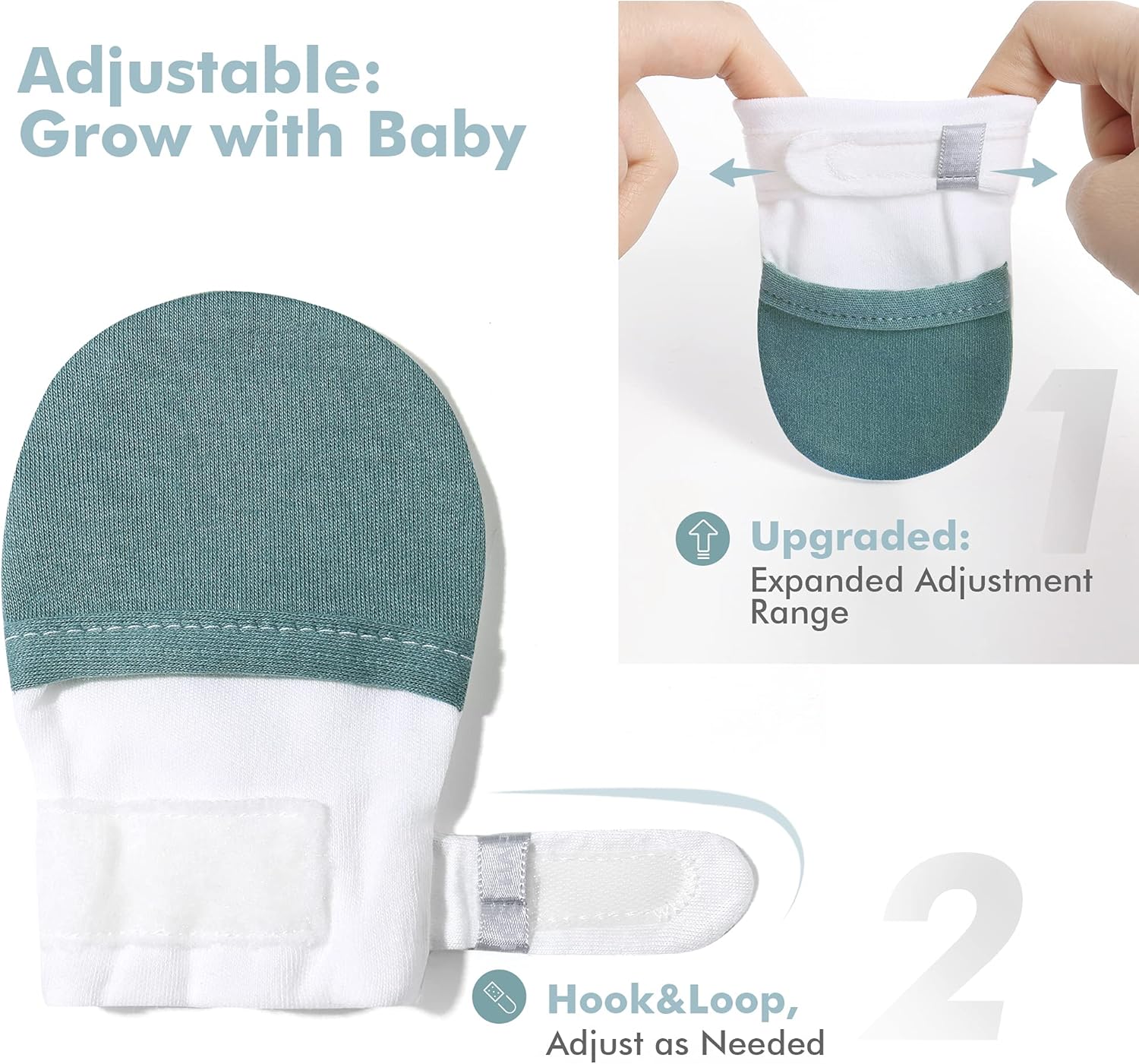 HAPIU Baby No Scratch Mittens Stay On, 100% Cotton Breathable, Adjustable Infant Gloves for Boys