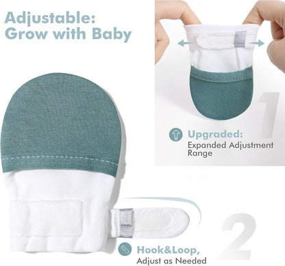 HAPIU Baby No Scratch Mittens Stay On, 100% Cotton Breathable, Adjustable Infant Gloves for Boys