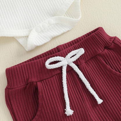 fhutpw Baby Boy Clothes 3 6 12 18 Months Ribbed Knitted Long Sleeve Romper and Pants Sets Newborn