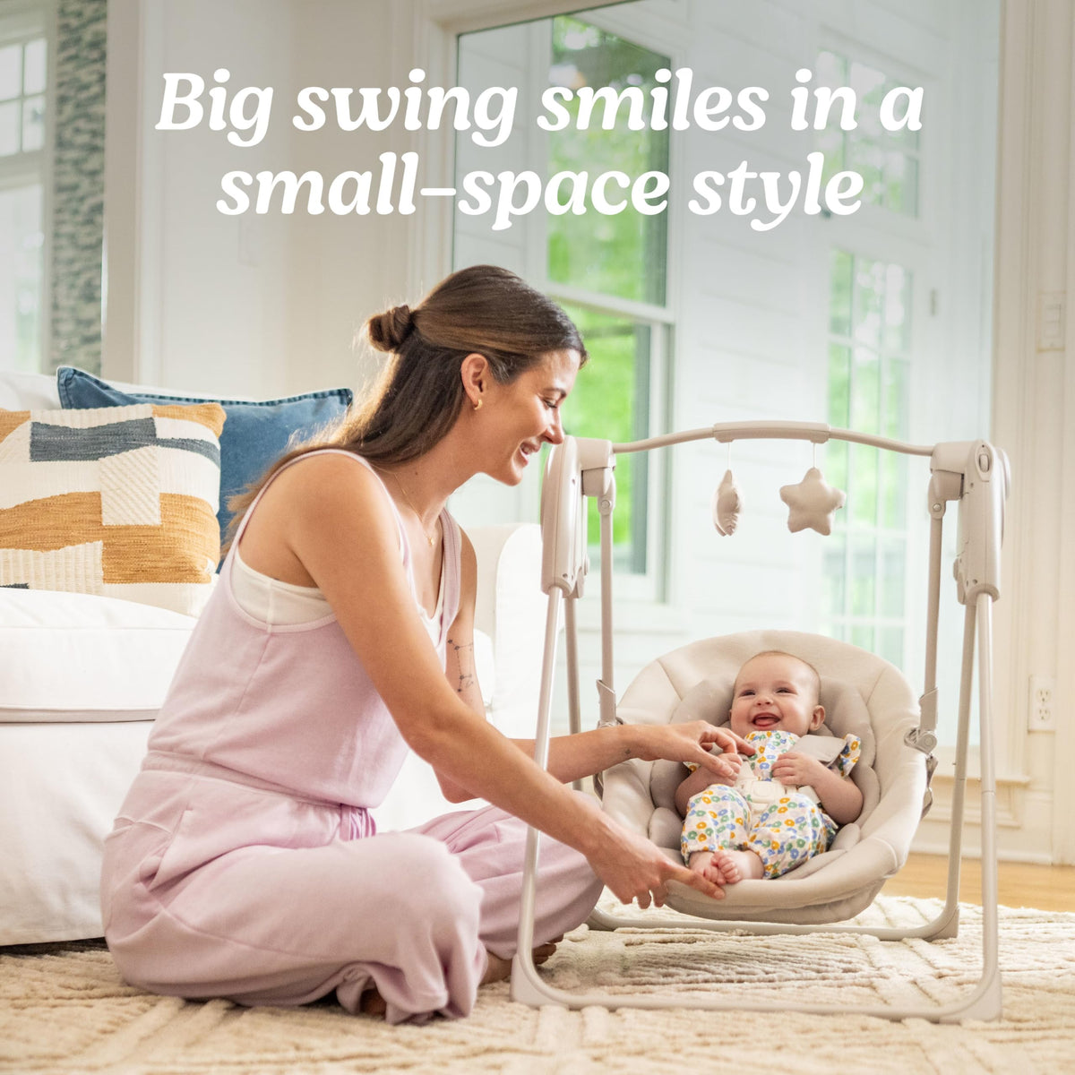 Graco Slim Spaces Compact Baby Swing - Indoor Infant Swing, Baby Registry Must Have, Gifts for New