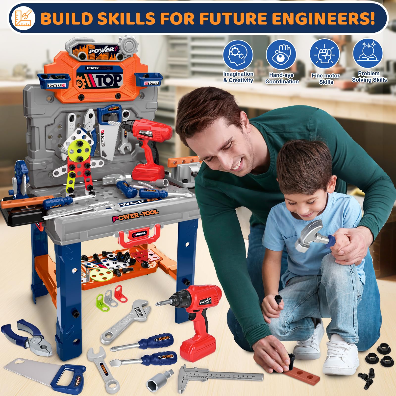 Kids Tool Bench with Electric Drill, Toddler Tool Set for Boys Ages 3-5 6-8
