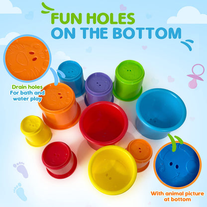 KIDSTHRILL Rainbow Colors Baby Stacking Cups for Toddlers, Tall Baby Stacking Toys Nesting Cups