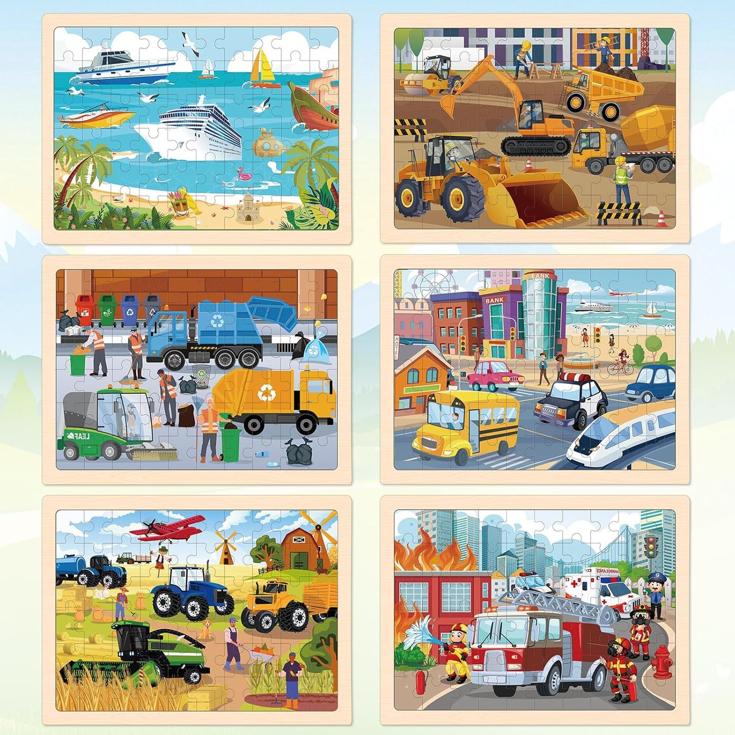 Wooden Puzzles for Kids Age 3 4 5 Year Old, 6 Pack 60 Pcs Toddler Jigsaw Puzzles for Girl Boy