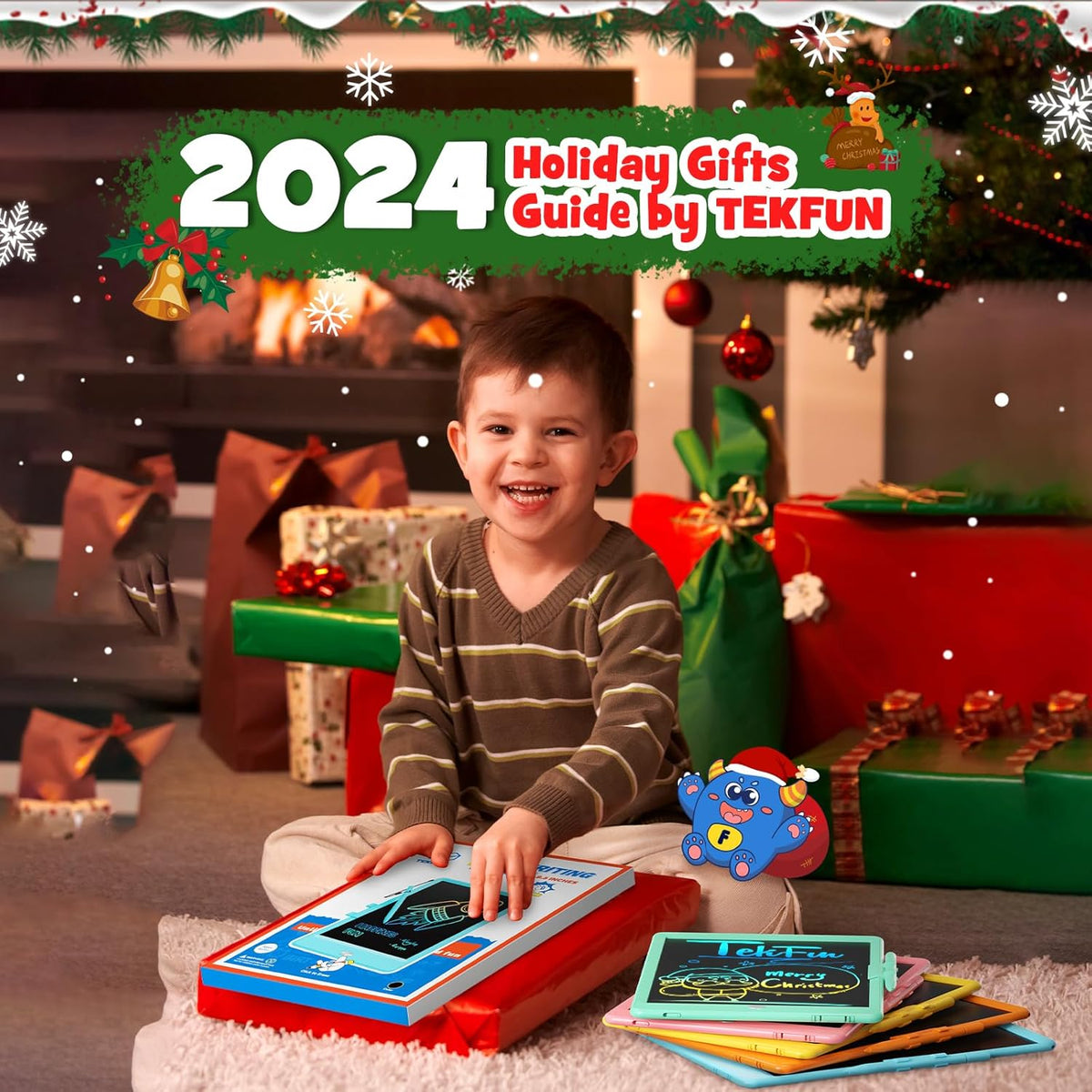TEKFUN LCD Writing Tablet for Kids Boys Toys, 12 Inch Erasable Doodle Board Colorful Drawing Pad