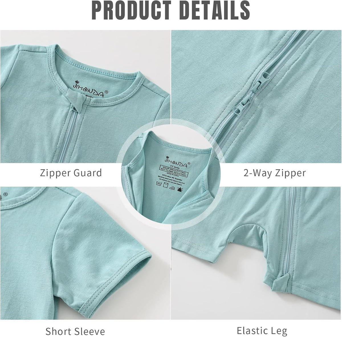 Jimonda Baby Rompers Cotton Baby Boys Baby Girls Short Sleeve Sleepers Pjs Two Way Zipper One-piece