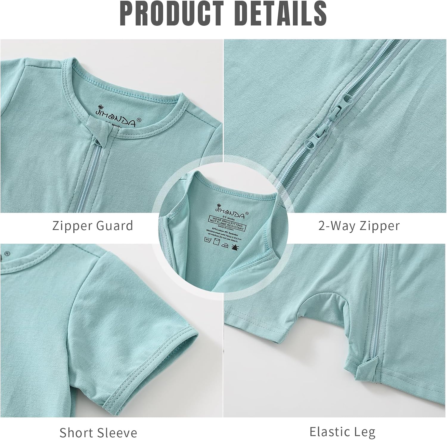 Jimonda Baby Rompers Cotton Baby Boys Baby Girls Short Sleeve Sleepers Pjs Two Way Zipper One-piece