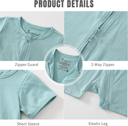 Jimonda Baby Rompers Cotton Baby Boys Baby Girls Short Sleeve Sleepers Pjs Two Way Zipper One-piece