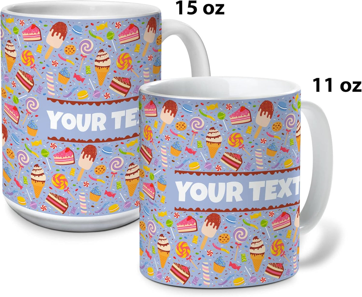 Personalized Mug for Kids - Sweets - Custom Name/Text, Ceramic Hot Chocolate/Cocoa/Coffee Cup for