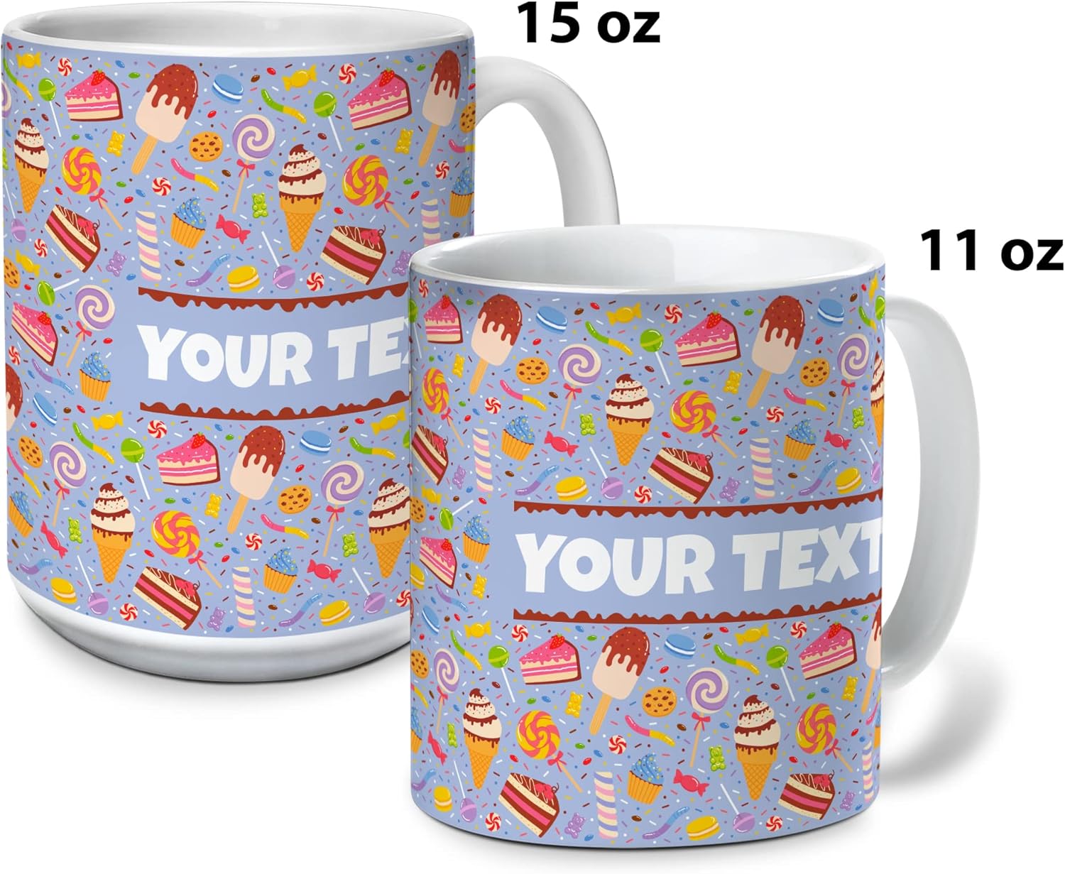 Personalized Mug for Kids - Sweets - Custom Name/Text, Ceramic Hot Chocolate/Cocoa/Coffee Cup for