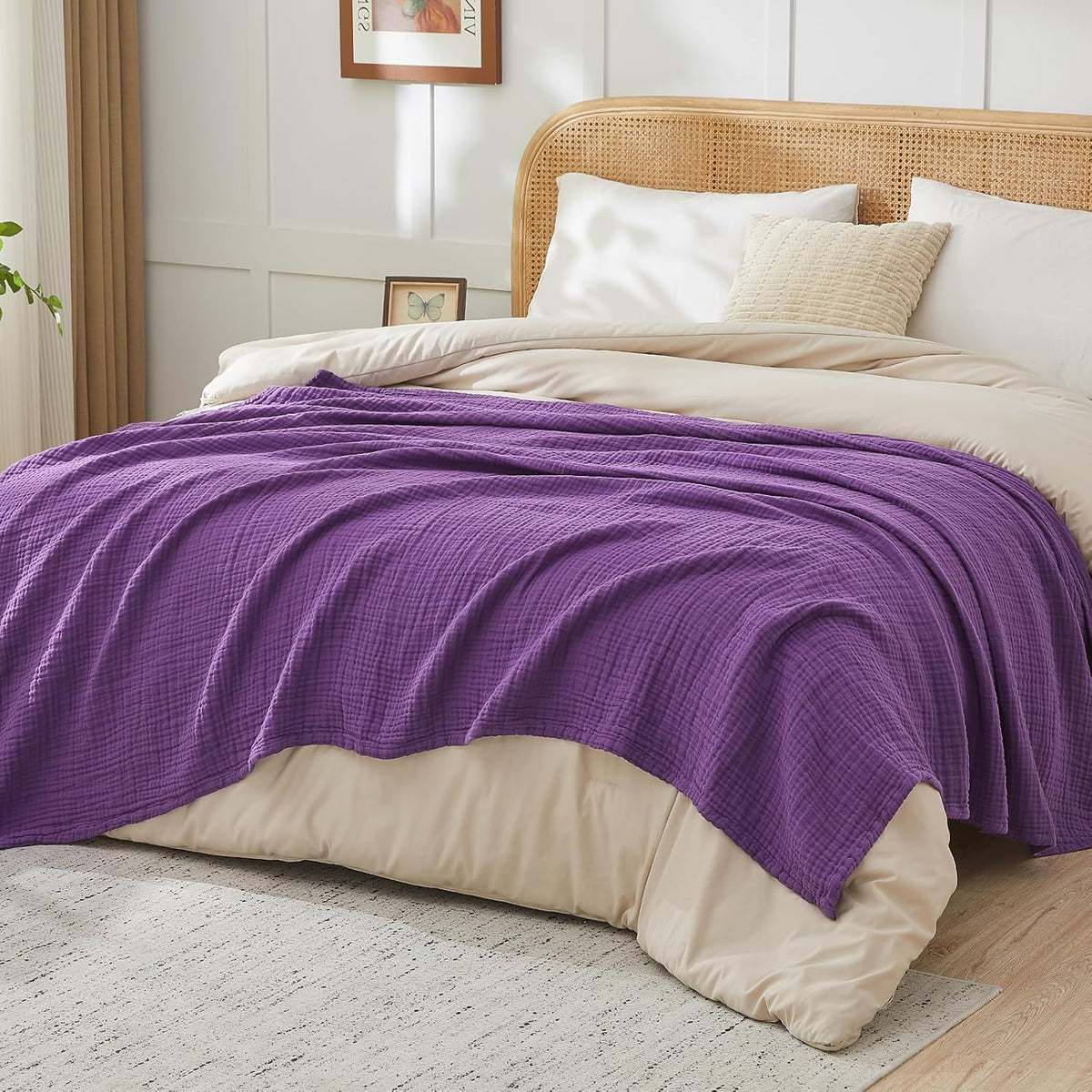 EMME Cotton Muslin Large Throw Blanket Couch Breathable Gauze Blanket Soft Lightweight Bed Blankets