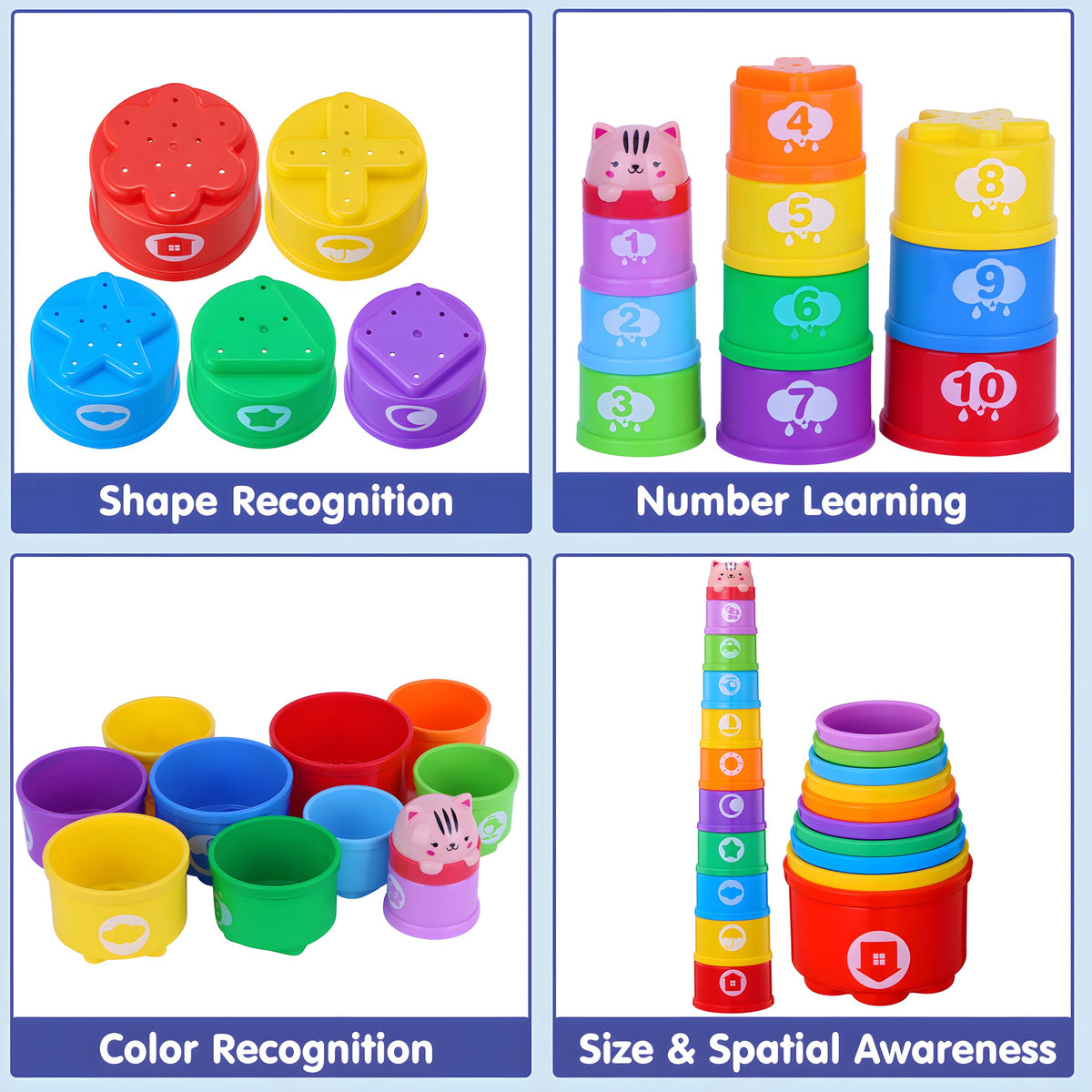 WEEJOYGAM Baby Stacking Cups, Nesting Stacking Toys for Toddlers 1-3 Montessori Toys for 1 Year Old