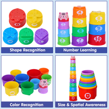 WEEJOYGAM Baby Stacking Cups, Nesting Stacking Toys for Toddlers 1-3 Montessori Toys for 1 Year Old