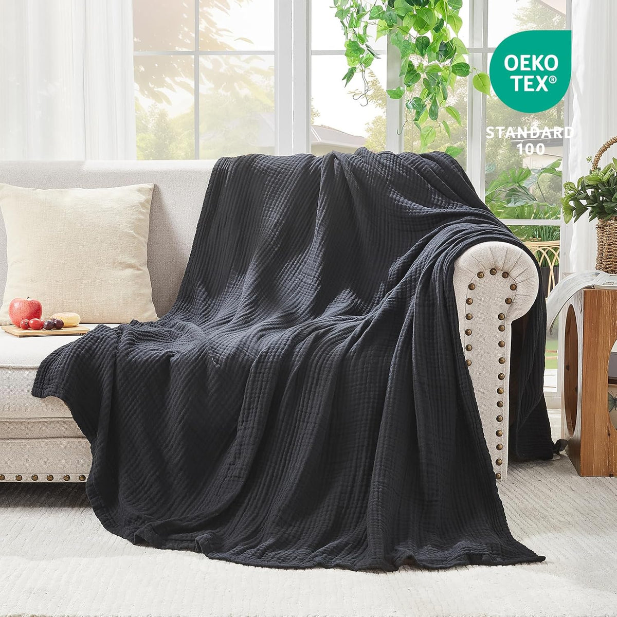 EMME Cotton Muslin Throw Blanket Couch Breathable Gauze Blanket Soft Lightweight Blankets Adults