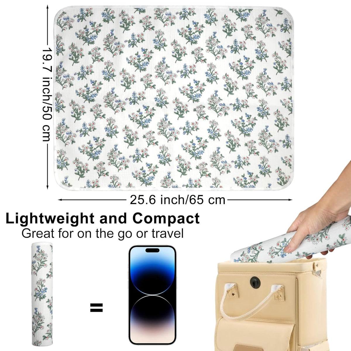 Baby Diaper Changing Pad, 19.7"x25.6" Waterproof Changing Pad Liners with 100% Muslin Cotton Front
