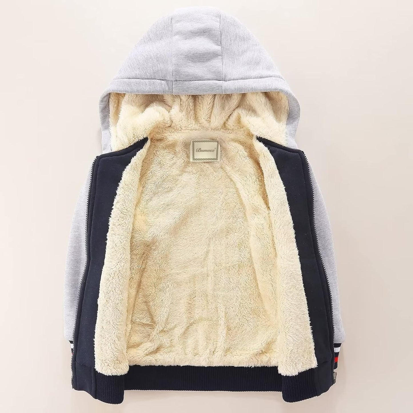 Bumeex Kids Boy's Girl's Sherpa Fleece Lined Jacket Spring Fall Winter Zip up Sweatshirt Hoodie