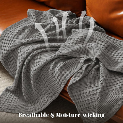 PHF 100% Cotton Waffle Weave Blanket King Size, Soft Lightweight Breathable Cozy Summer Blankets