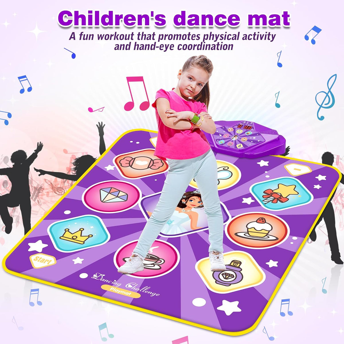 Dance Mat Toys for Kids, Purple Princess Electronic Dance Pad Game with 5 Gaming Modes, Dance Toys