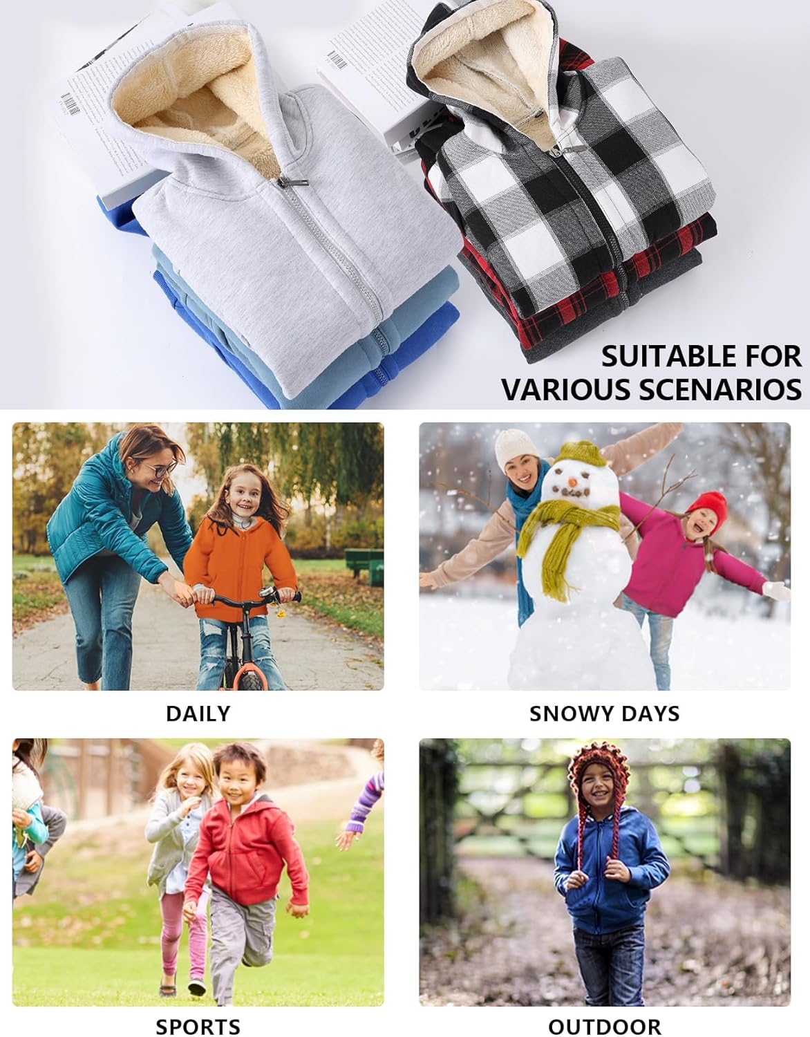 Gihuo Unisex Boy's Girls Winter Warm Sherpa Lined Zip Up Sweatshirt Fleece Jacket Kid's Hoodie