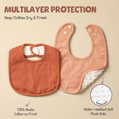 6-Pack Muslin Baby Bibs for Unisex Boys Girls, Cotton Baby Drool Bibs, Drooling and Teething Bibs