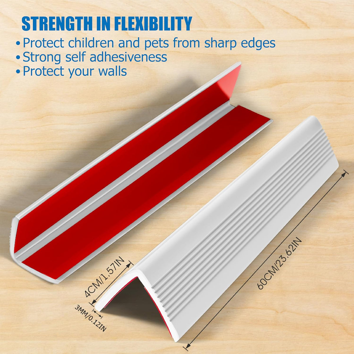 Wall Corner Protectors 4 Pack,1.57x1.57x23.62x0.12 inch PVC Double Side Proof Corner Guards for